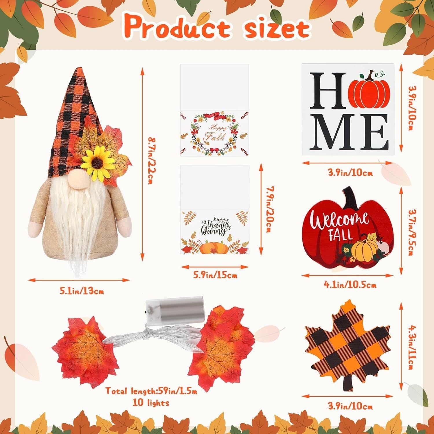 Autumn Decor Set Gnome String Light Greeting Card - Elora Moda