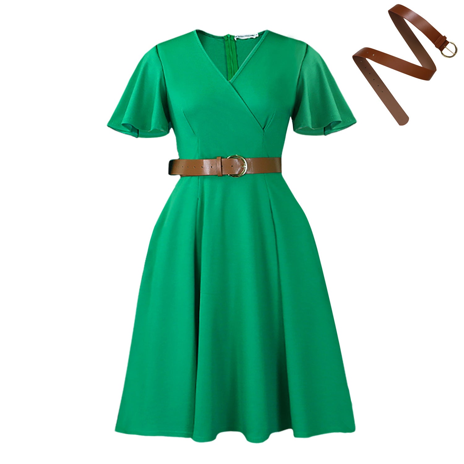 Women's Dress V - neck Bell Sleeve Casual A - Line - Elora Moda