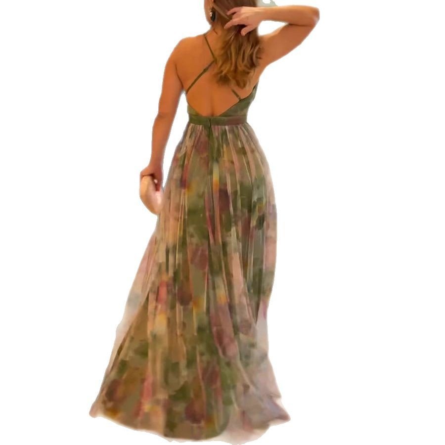 Women's Mesh Floral Print Suspender Dress - Elora Moda