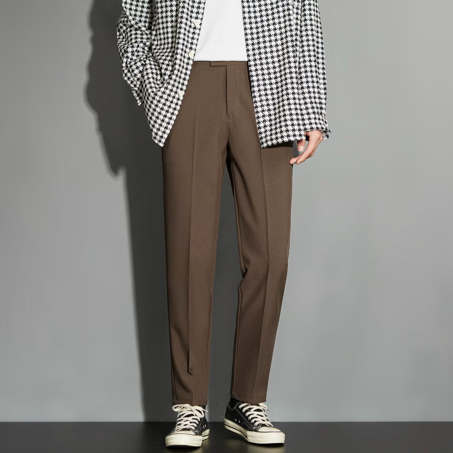 Spring Draping Effect Straight All - matching Ankle - length Suit Pants - Elora Moda