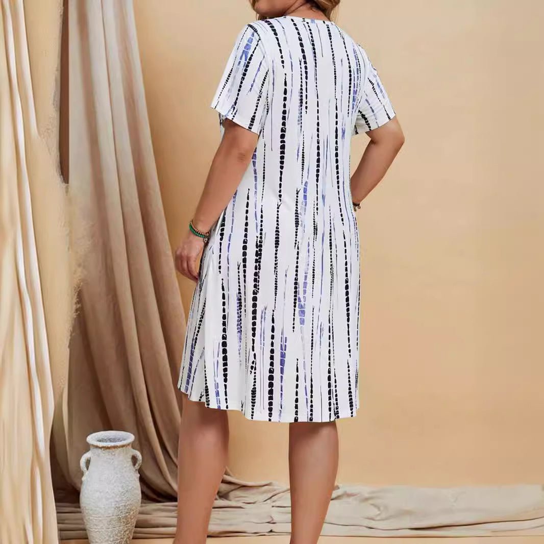 Women's Dress Casual Loose Striped Printed Short Sleeve - Elora Moda