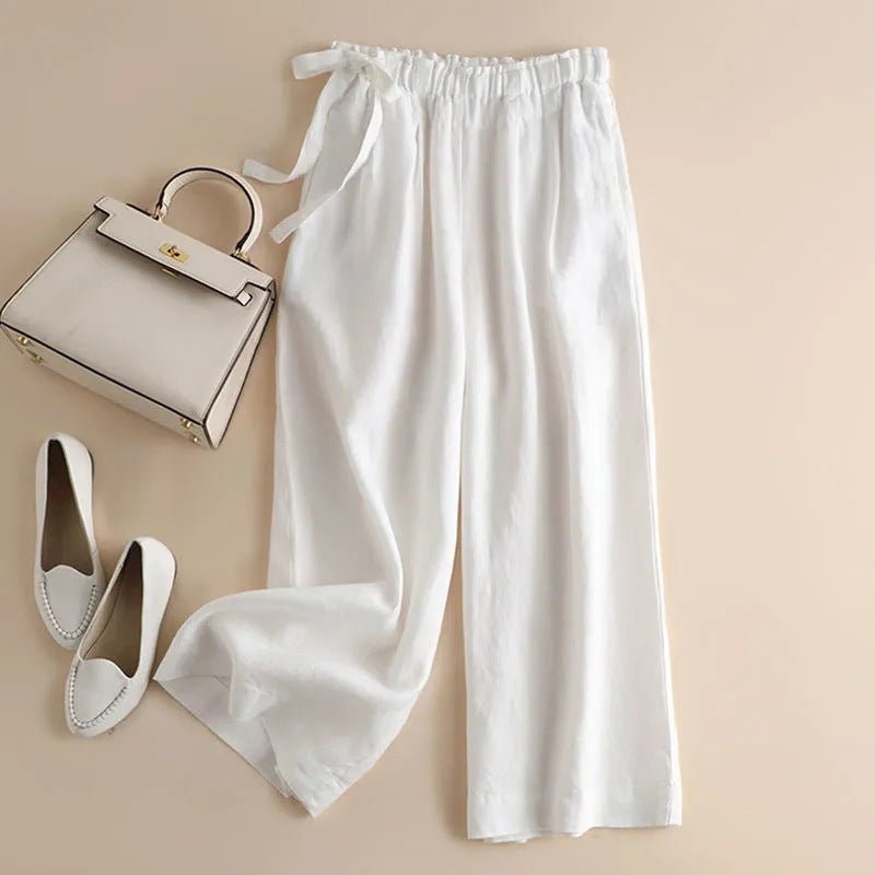High Waist Side Lace - up Retro Art Elastic - waist Casual Pants For Women - Elora Moda