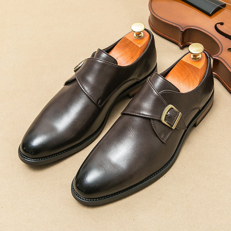 Leather Shoes Men's Business Formal Casual Breathable Increased Slip - on Buckle - Elora Moda