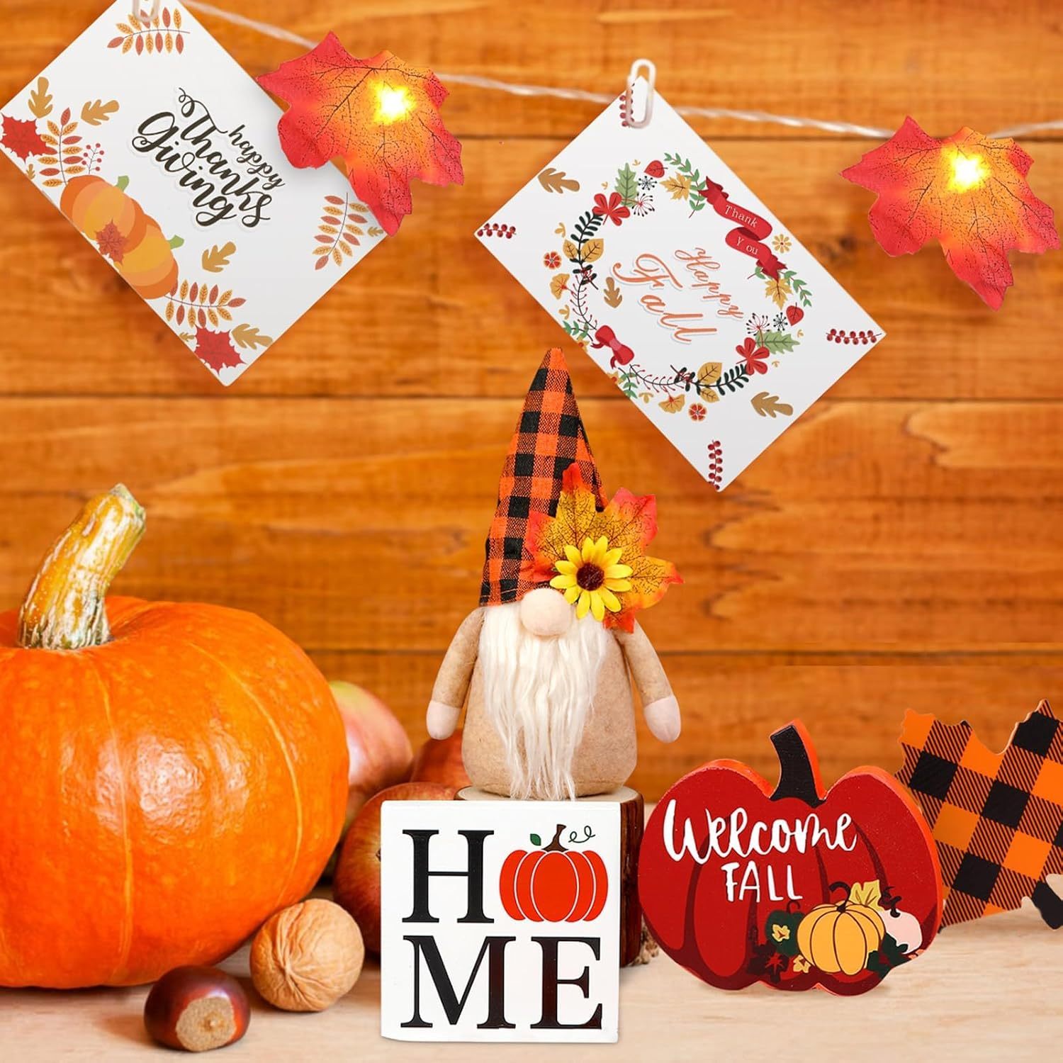 Autumn Decor Set Gnome String Light Greeting Card - Elora Moda