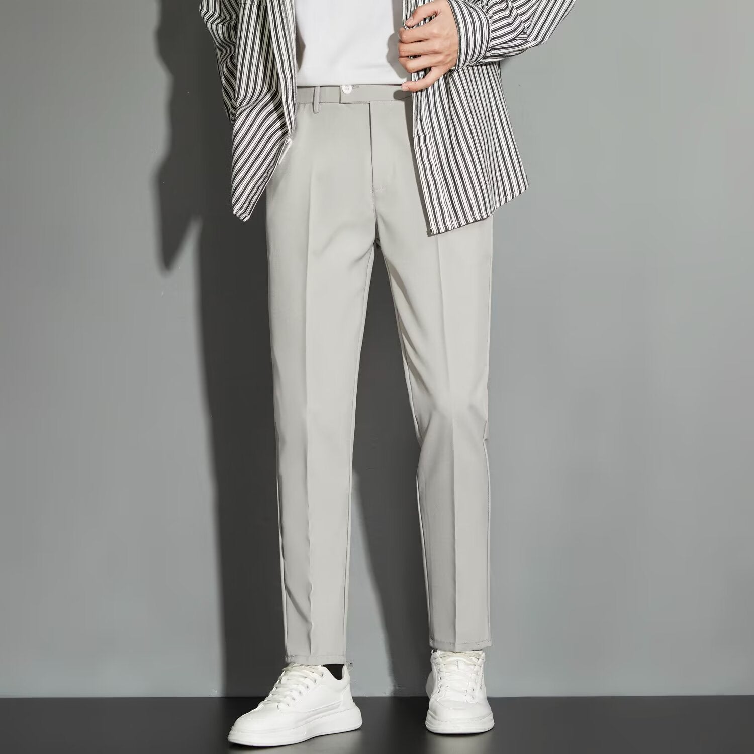 Spring Draping Effect Straight All - matching Ankle - length Suit Pants - Elora Moda