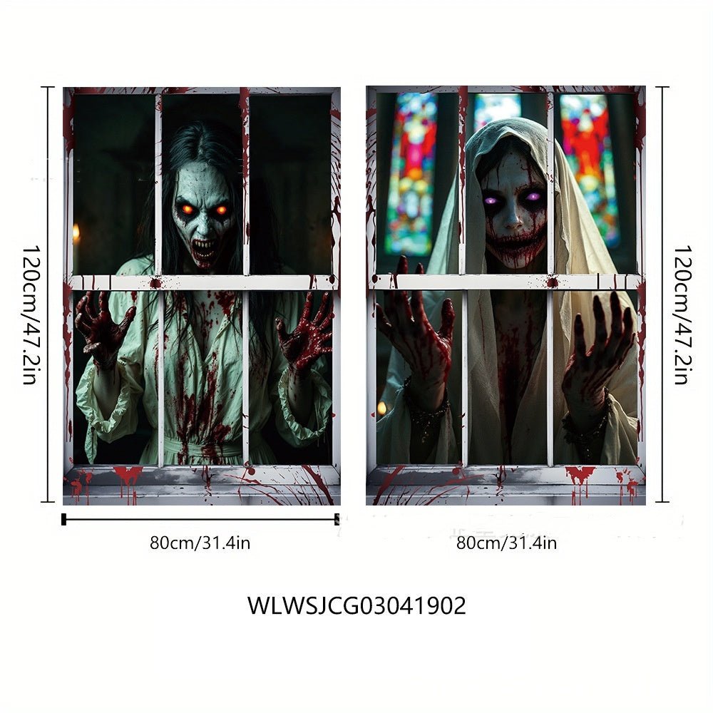 3D Halloween Horror Witch Zombie Ghosts Super Terrifying Window Cover - Elora Moda