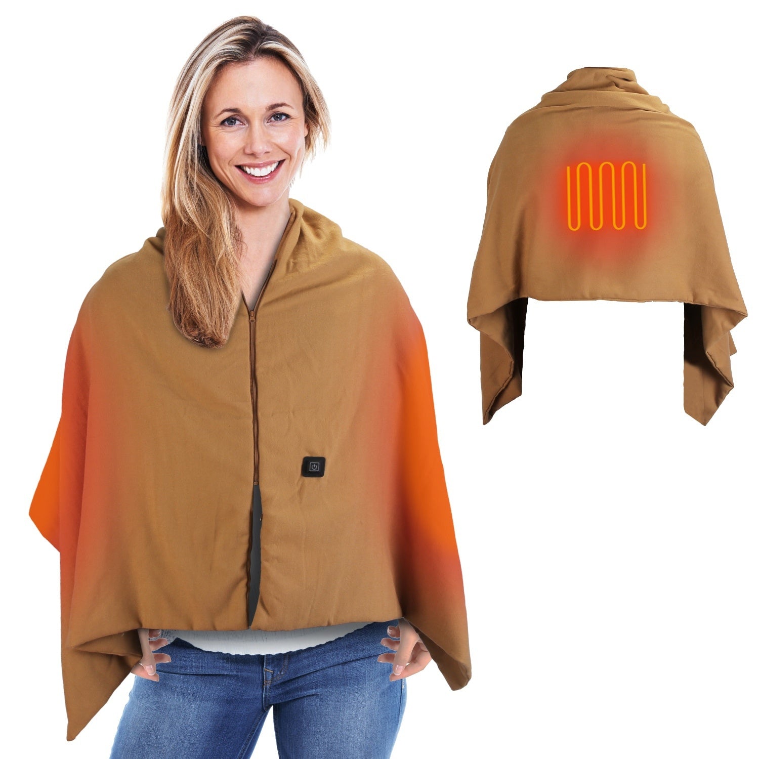 1Pc 79x24In USB Heated Shawl With Teasel Wearable Heating Blanket Electric Throw Wrap Indoor Outdoor With Zipper 3 Heating Levels Machine Washable For Outdoor Home Office - Elora Moda