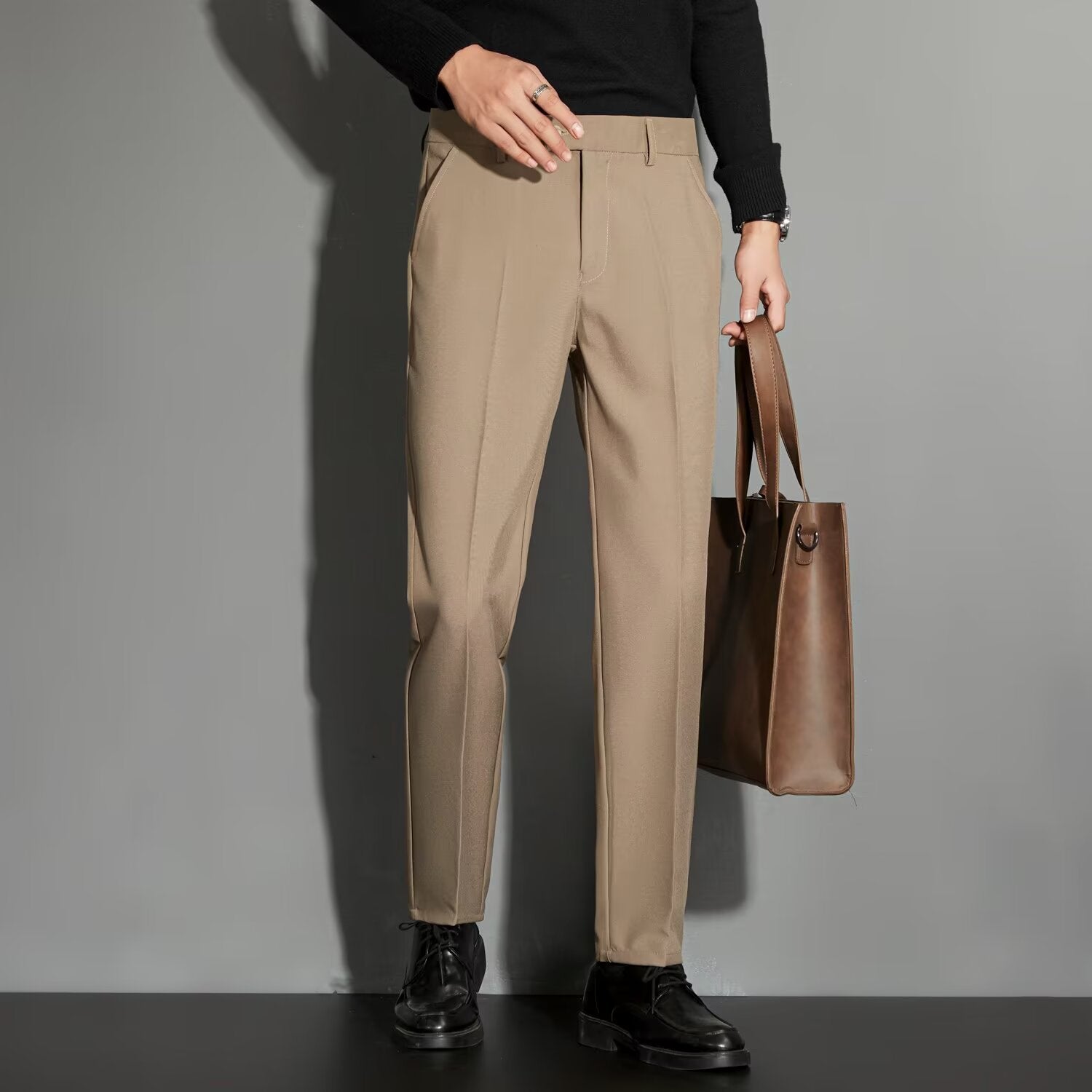 Spring Draping Effect Straight All-matching Ankle-length Suit Pants