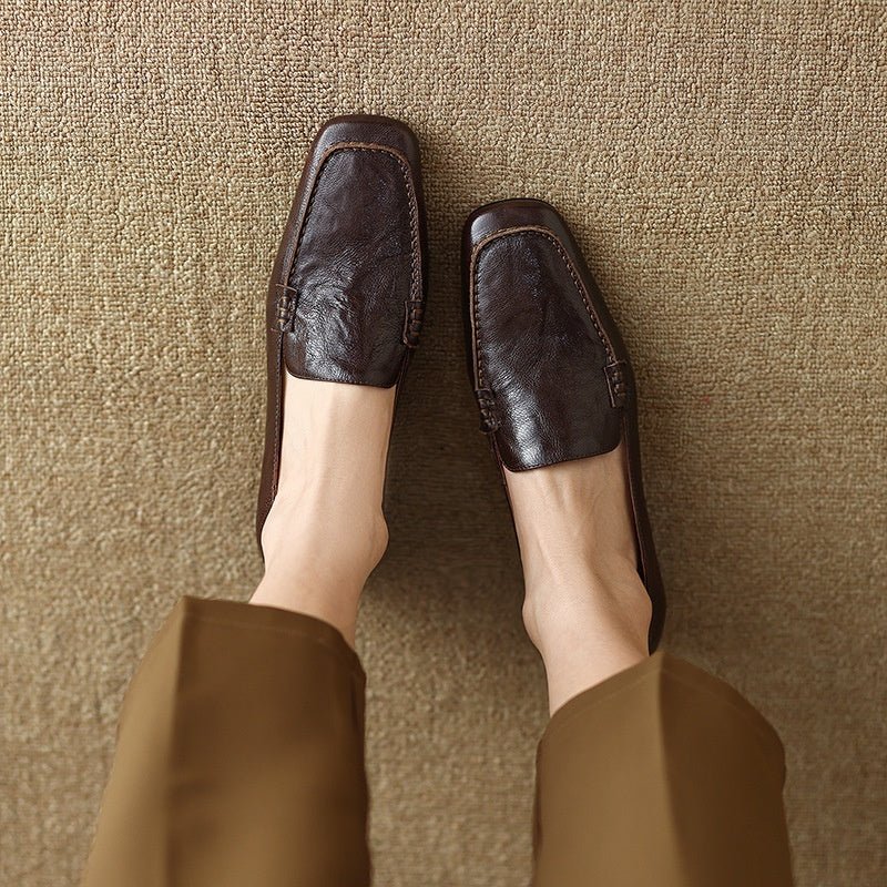Women's Loafer Shoes Chunky Low Heel Top Square Toe Pumps - Elora Moda