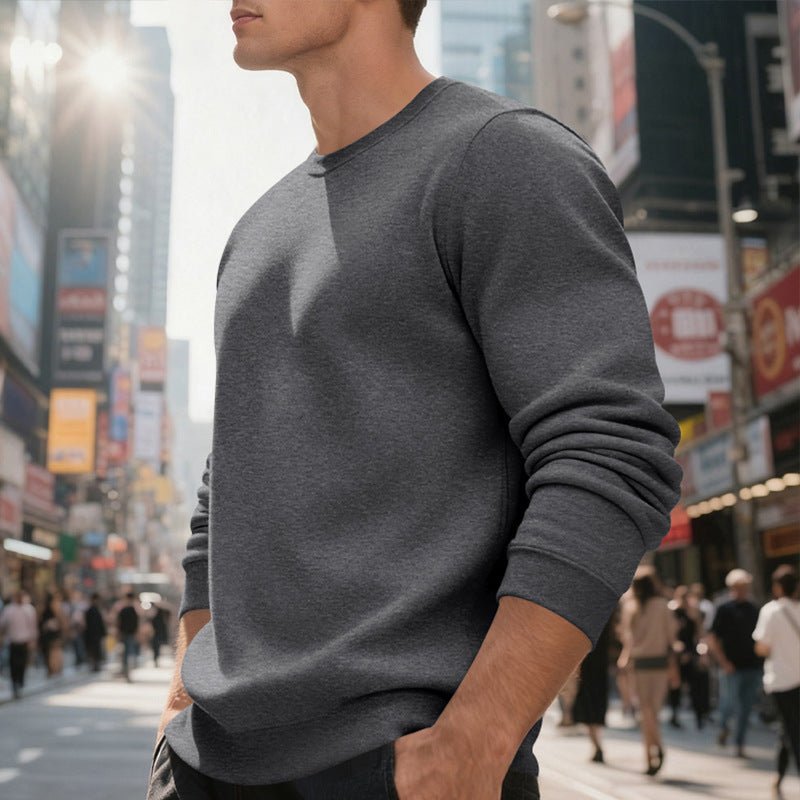 Fleece - lined Crew Neck Sweater Male Loose Casual Top - Elora Moda