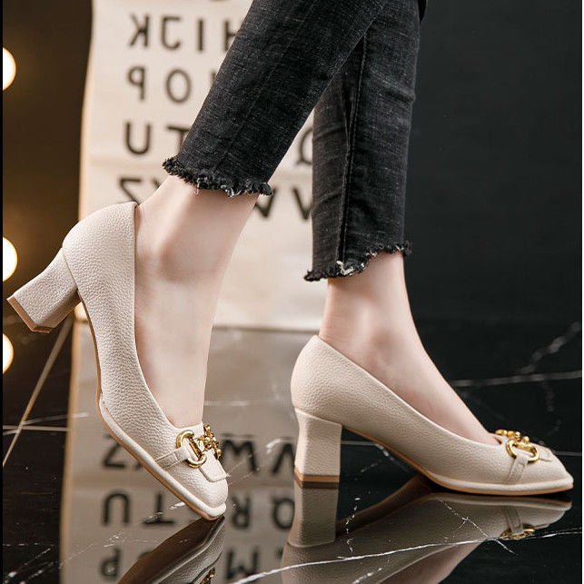 Women's French Mary Jane Chunky Heel Shoes - Elora Moda