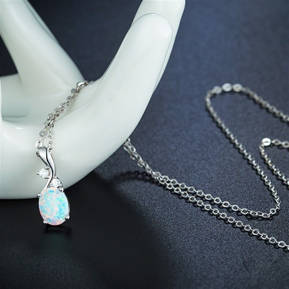 Exquisite European And American Water Drop Opal Pendant Necklace - Elora Moda