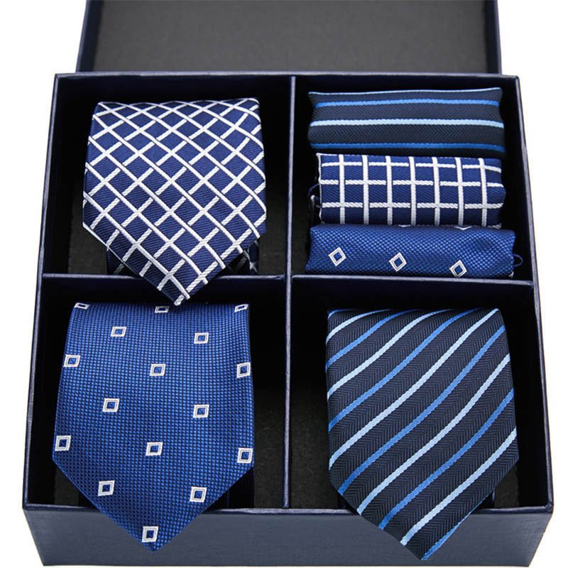 Fashion business striped tie square scarf combo set - Elora Moda