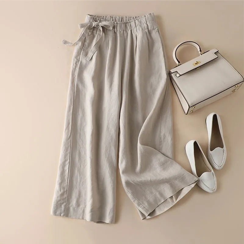 High Waist Side Lace - up Retro Art Elastic - waist Casual Pants For Women - Elora Moda