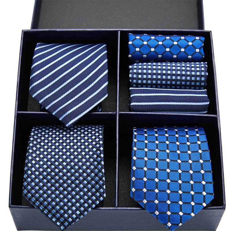Fashion business striped tie square scarf combo set - Elora Moda