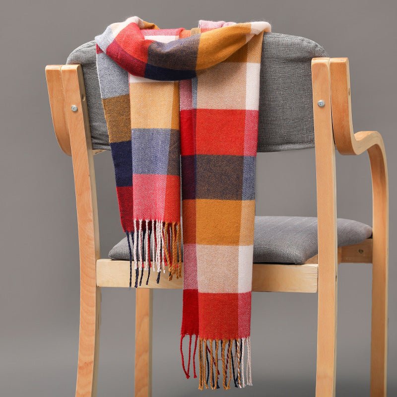 British Plaid Imitation Cashmere with Tassels Men's Scarf - Elora Moda