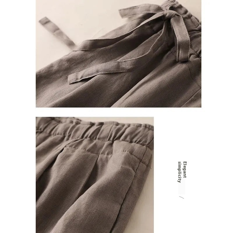 High Waist Side Lace - up Retro Art Elastic - waist Casual Pants For Women - Elora Moda