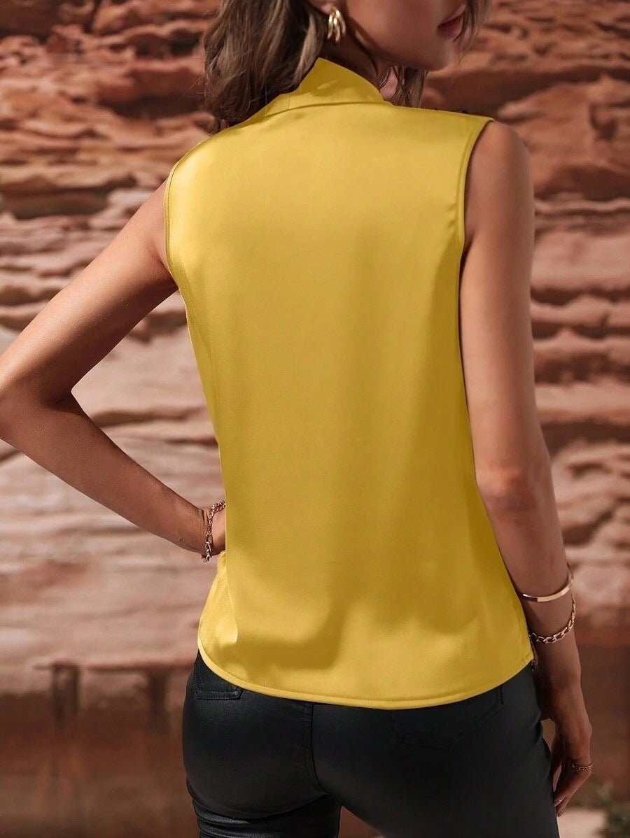 Women's Spring And Summer Sleeveless Satin Pleated Vest New Shirt - Elora Moda