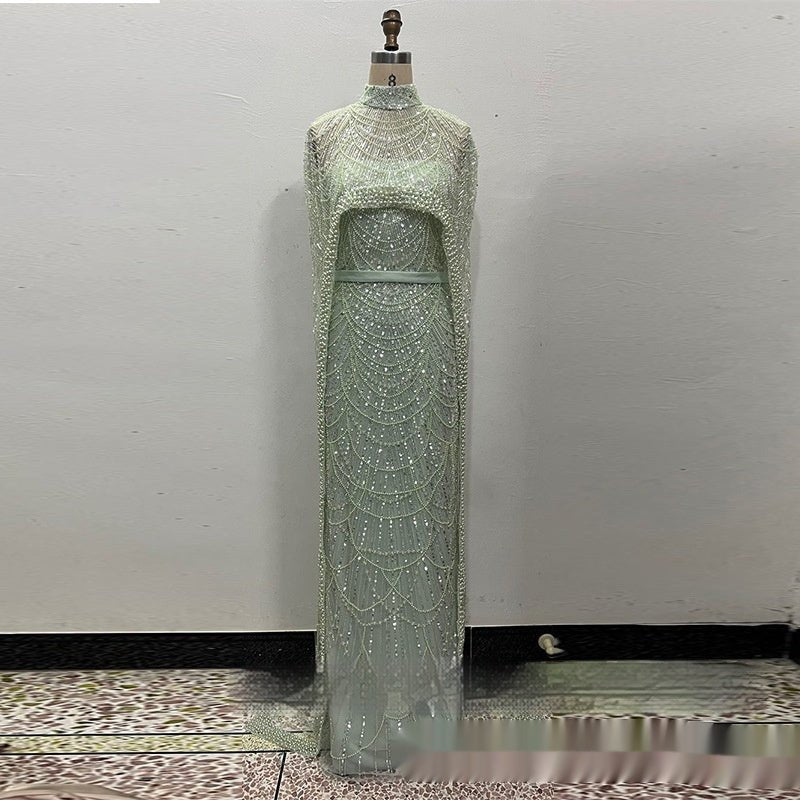 Evening Dress with Pearl Embroidery - Elora Moda