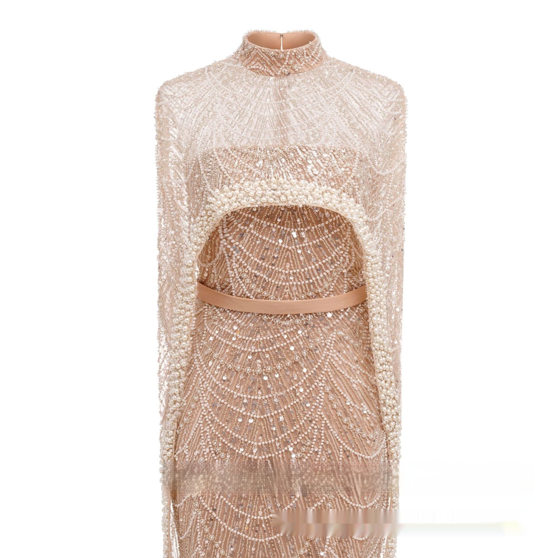 Evening Dress with Pearl Embroidery - Elora Moda