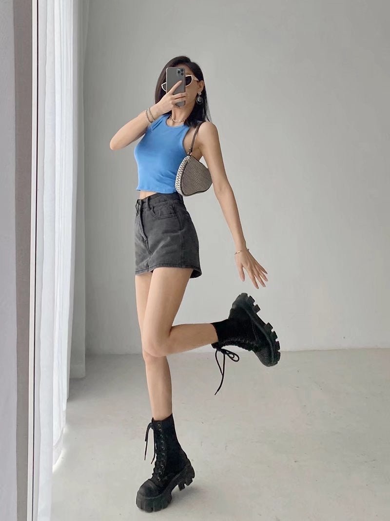Sheath Ultra Short Denim Skirted Leggings Anti - exposure Underpants Denim European And American - Elora Moda