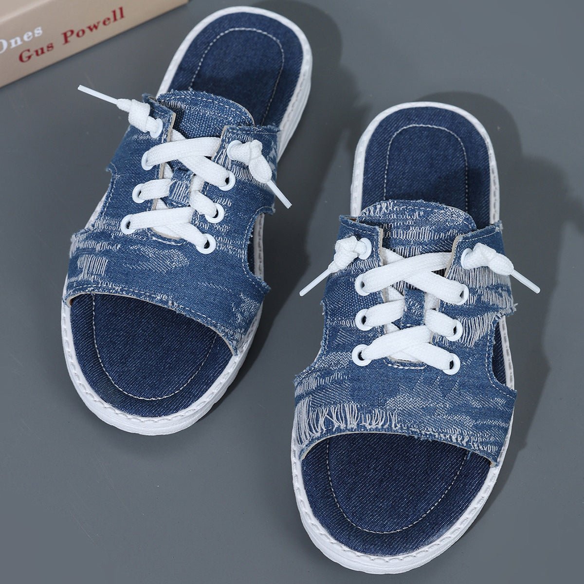 Women's Flat Denim Style Canvas Slippers - Elora Moda