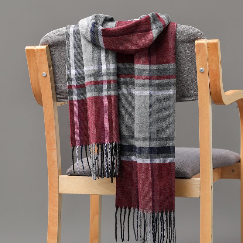 British Plaid Imitation Cashmere with Tassels Men's Scarf - Elora Moda