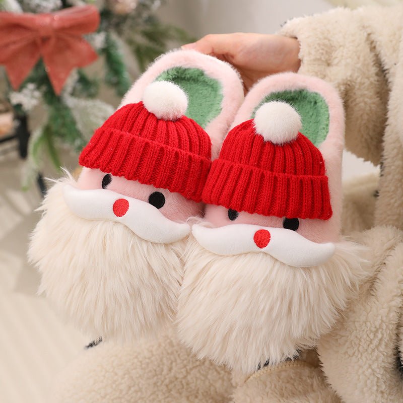 Cute Christmas Santa Claus Home Slippers Winter Warm Indoor Non - slip Floor Plush Shoes For Women - Elora Moda