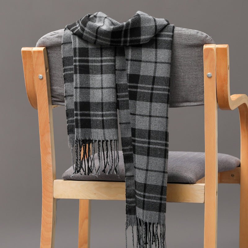 British Plaid Imitation Cashmere with Tassels Men's Scarf - Elora Moda
