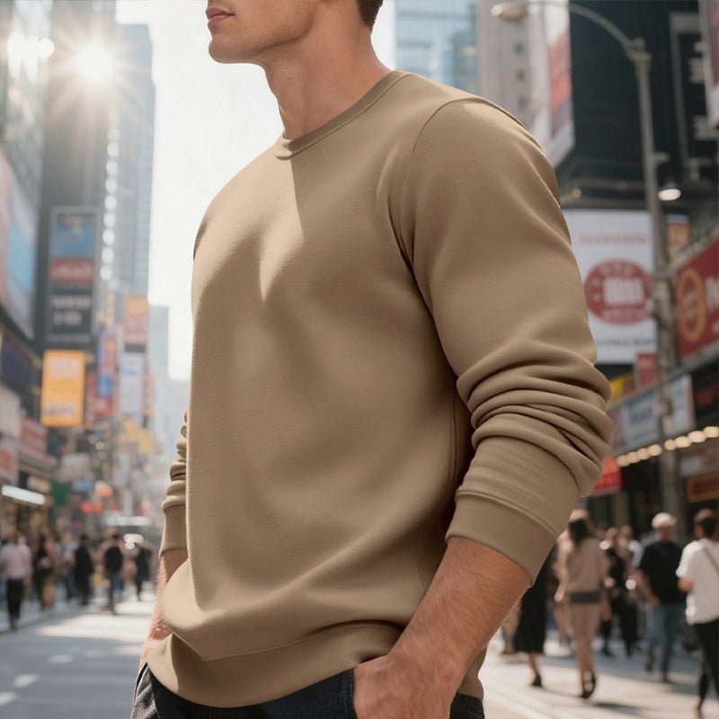 Fleece - lined Crew Neck Sweater Male Loose Casual Top - Elora Moda