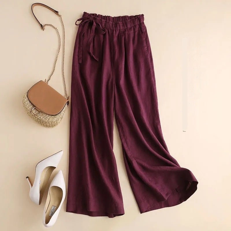 High Waist Side Lace - up Retro Art Elastic - waist Casual Pants For Women - Elora Moda
