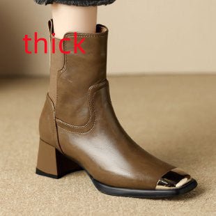 Slimming Martin Boots High Heel Maillard Leather Boots - Elora Moda