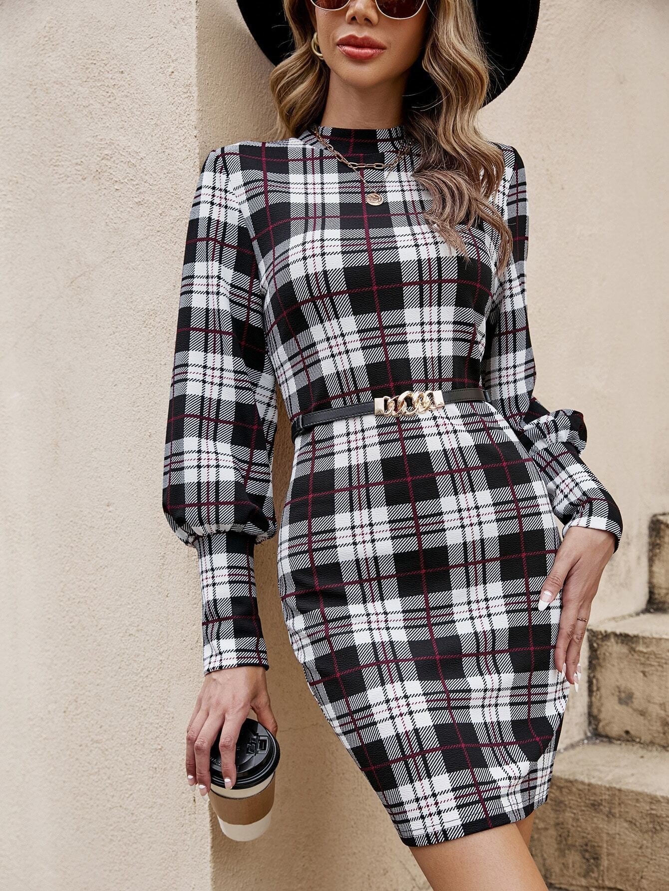 Fashion Lantern Sleeve Printed Tight Dress - Elora Moda