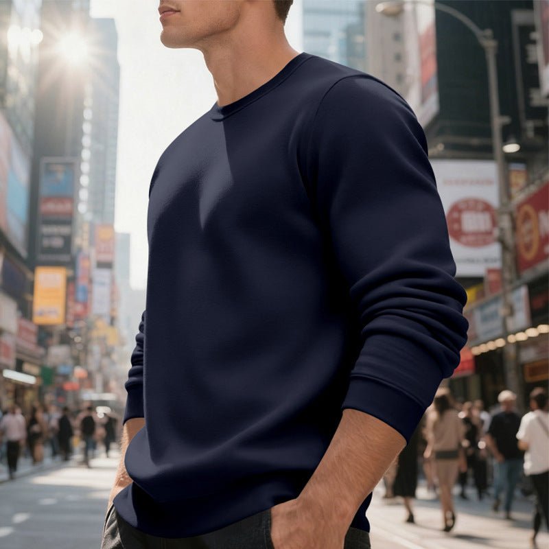 Fleece - lined Crew Neck Sweater Male Loose Casual Top - Elora Moda