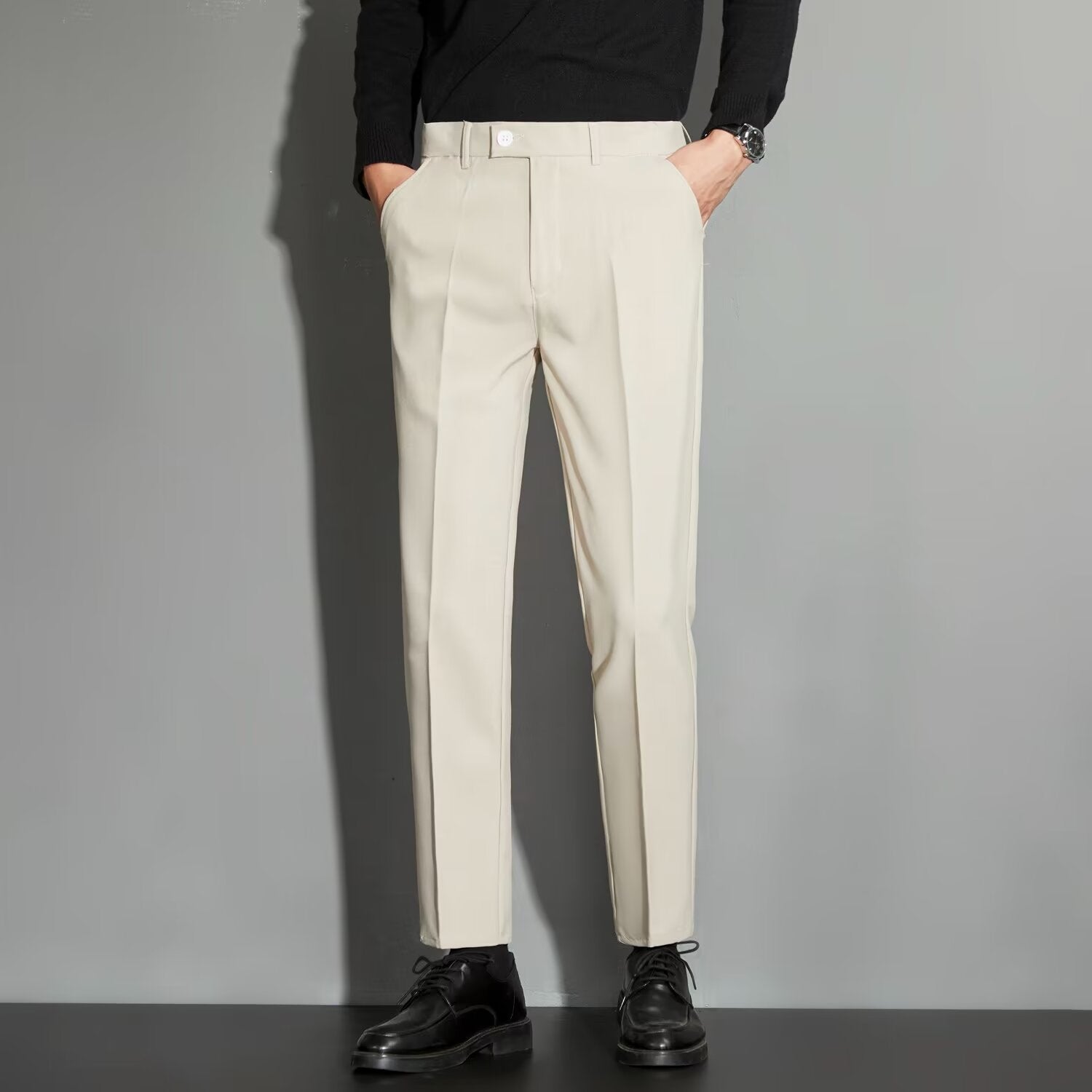 Spring Draping Effect Straight All-matching Ankle-length Suit Pants