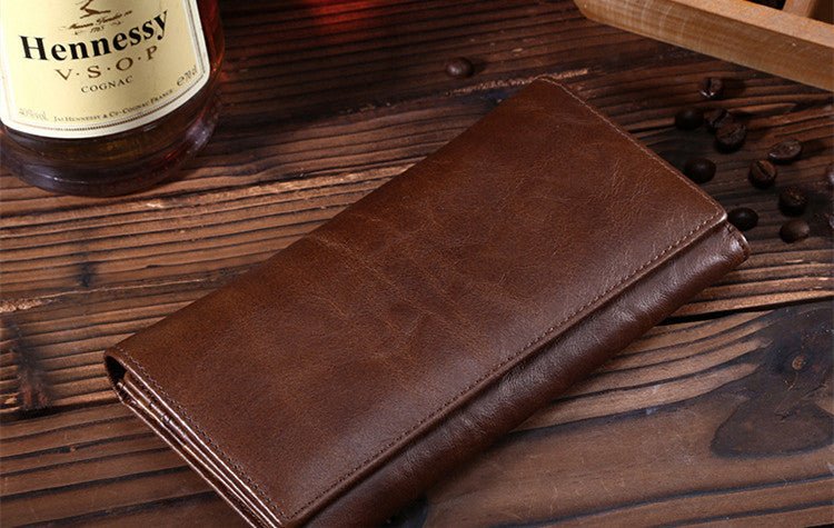 First Layer Leather Wallet Long Vintage Oil Wax - Elora Moda