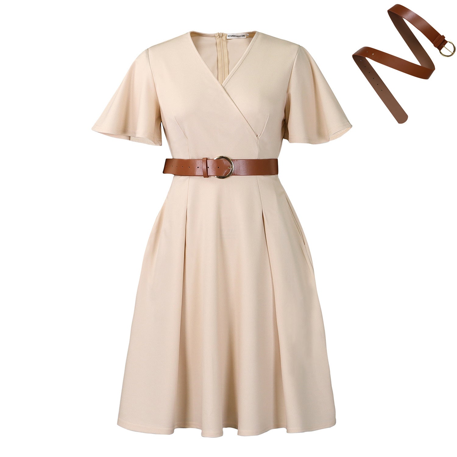 Women's Dress V - neck Bell Sleeve Casual A - Line - Elora Moda