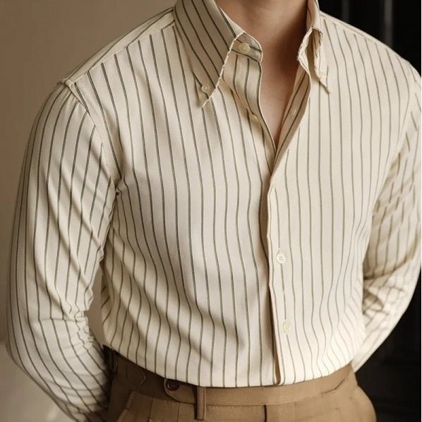 Men's Long Sleeve Fall Slim Fit Casual Striped Shirt - Elora Moda