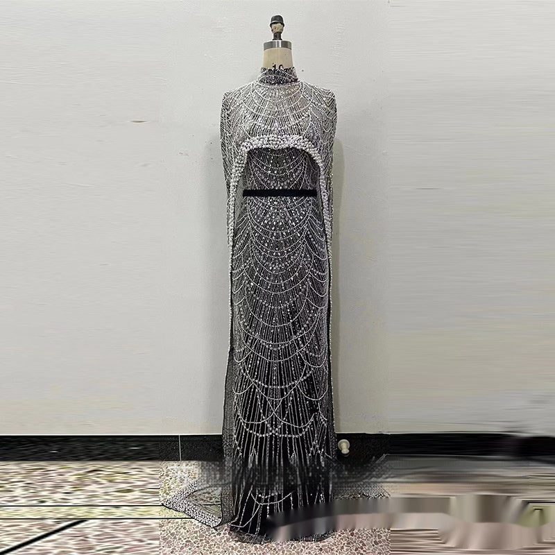 Evening Dress with Pearl Embroidery - Elora Moda