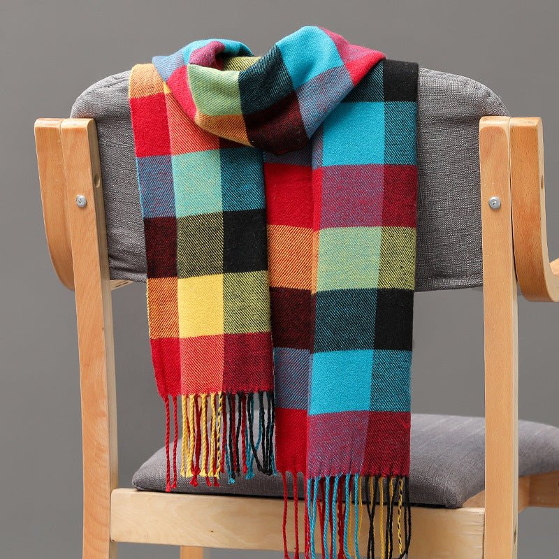British Plaid Imitation Cashmere with Tassels Men's Scarf - Elora Moda