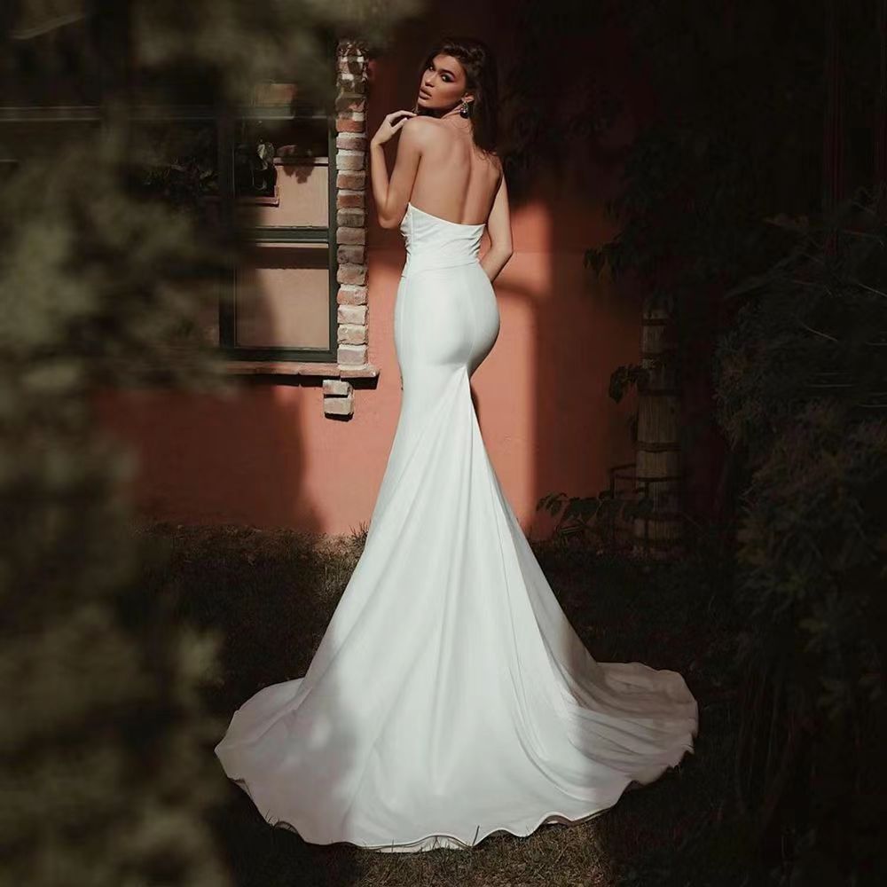 Women's Tube Top Satin Fishtail Gown - Elora Moda