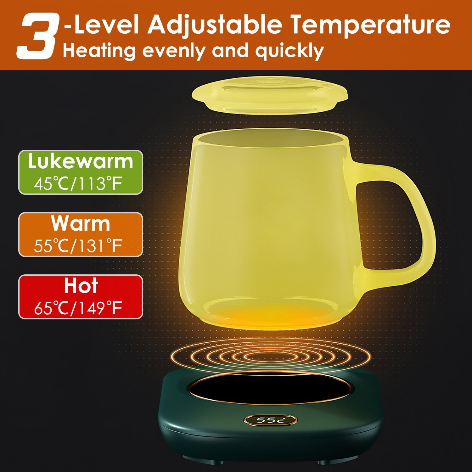 Mug Warmer For Desk Auto Shut Off USB 3 Temperature Setting - Elora Moda