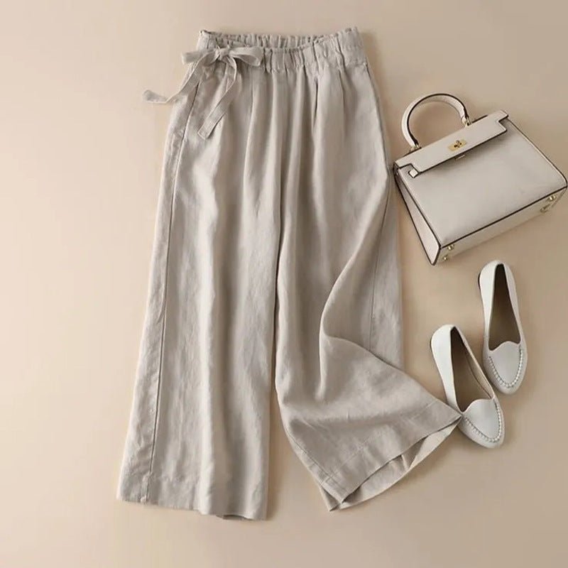 High Waist Side Lace - up Retro Art Elastic - waist Casual Pants For Women - Elora Moda