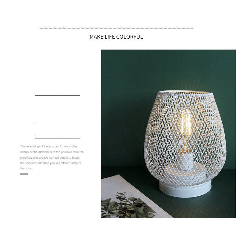 Retro Iron Art Table Lamp Battery Powered Night Light Hollowed Out Birdcage Desk Reading Lamp Bedroom Decor Bedside Table Lamp Home Decor - Elora Moda