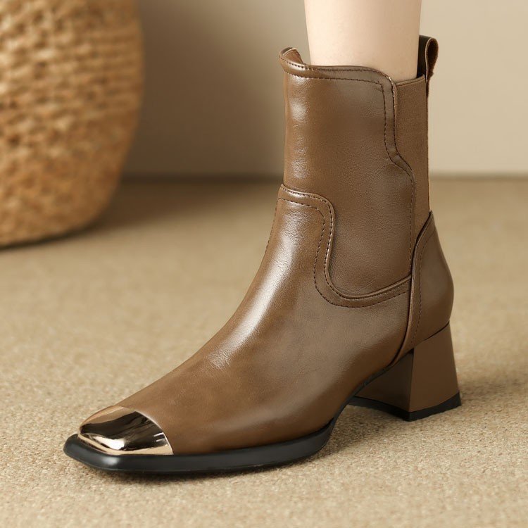 Slimming Martin Boots High Heel Maillard Leather Boots - Elora Moda