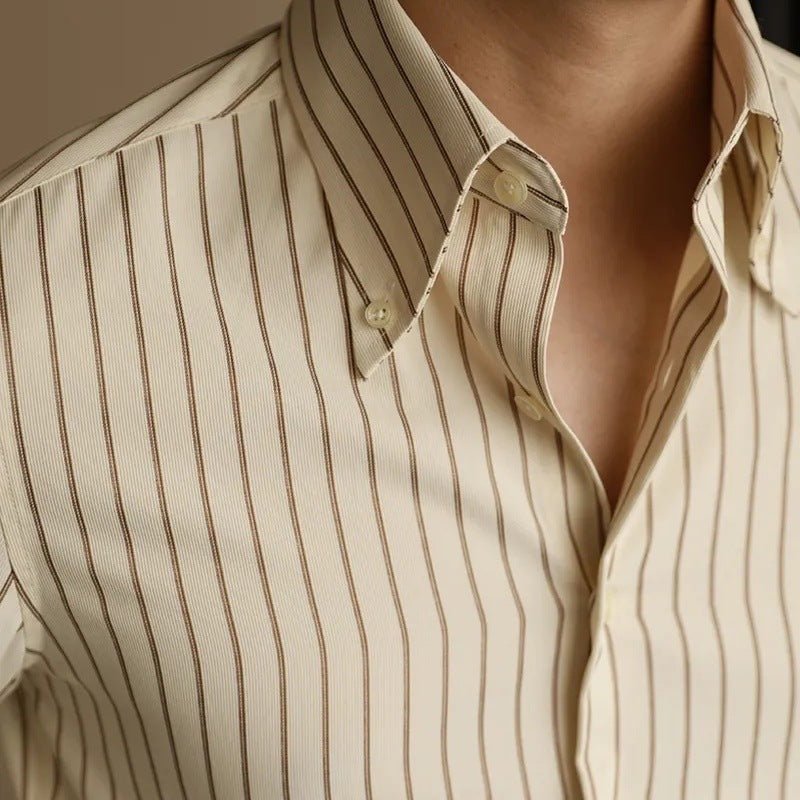 Men's Long Sleeve Fall Slim Fit Casual Striped Shirt - Elora Moda