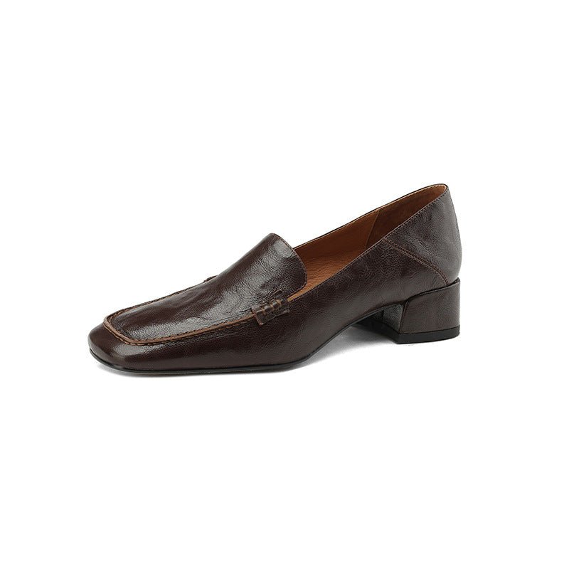 Loafers Women's Shoes Chunky Heel Low Top Square Toe Pumps - Elora Moda
