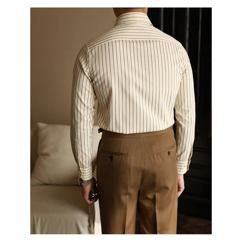Men's Long Sleeve Fall Slim Fit Casual Striped Shirt - Elora Moda