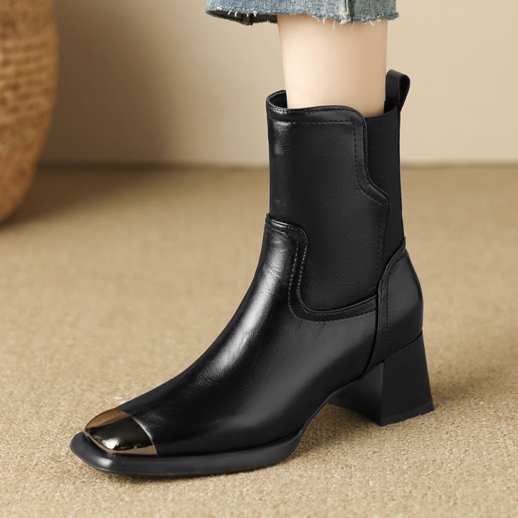 Slimming Martin Boots High Heel Maillard Leather Boots - Elora Moda