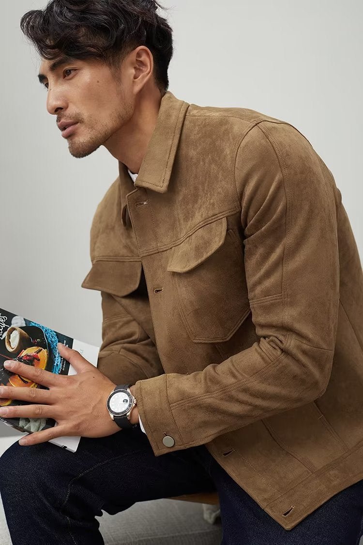 Polo Collar Jacket Loose Casual Top Male - Elora Moda